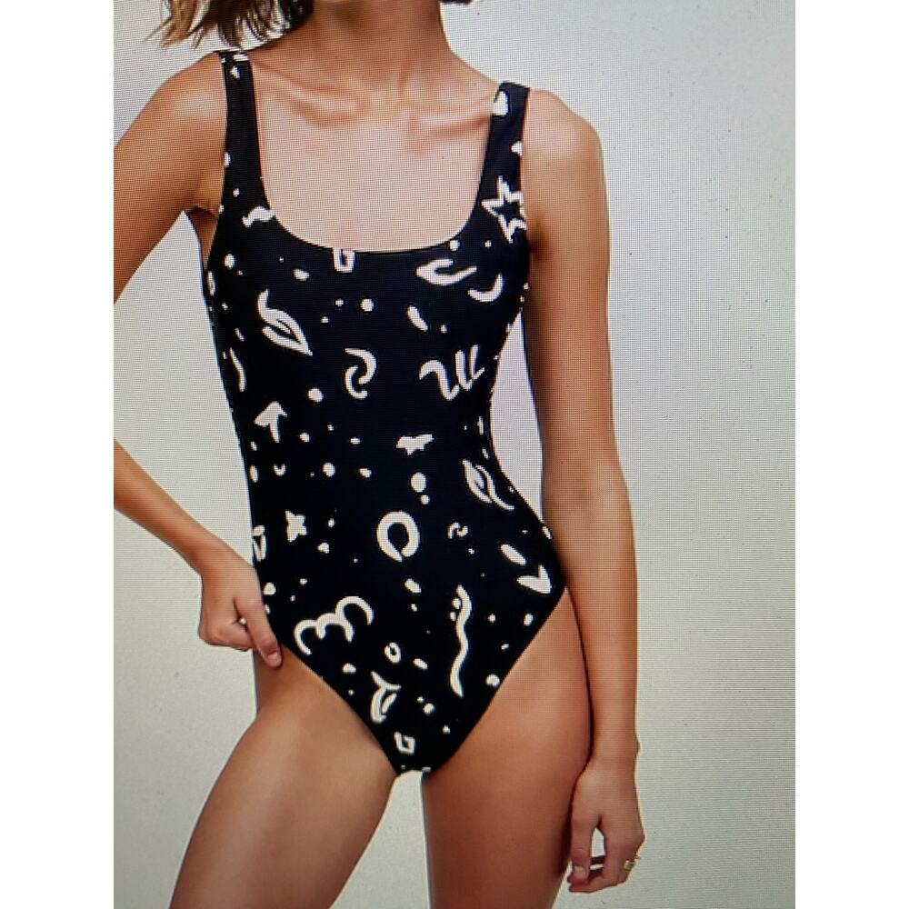 NWT Madewell small scoop neck 1 piece swimsuit in abstract doodle
